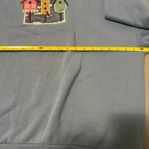 Vintage Grannycore Top Stitch Light Blue Birdhouse Sweater Size 1x 2 Small Spots - Picture 6 of 9